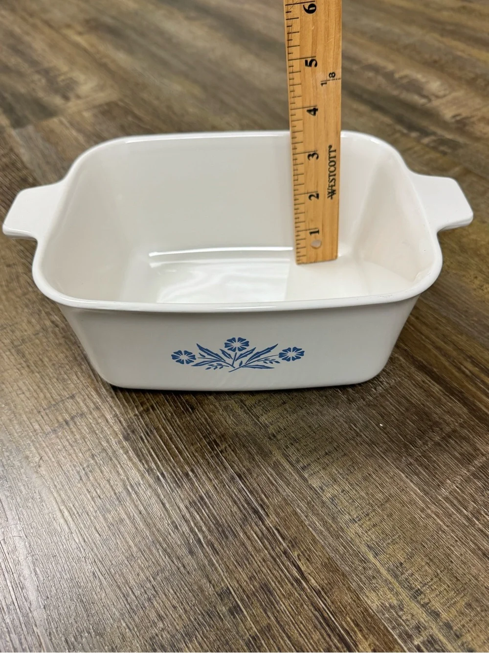 Corning Ware Vintage White Ceramic Baking Dish with Blue Floral Design